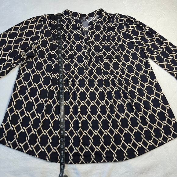 Cocomo Split Neck Chain Link Print Popover Blouse Size 2X 3/4 Roll Tab Sleeve - Picture 12 of 12